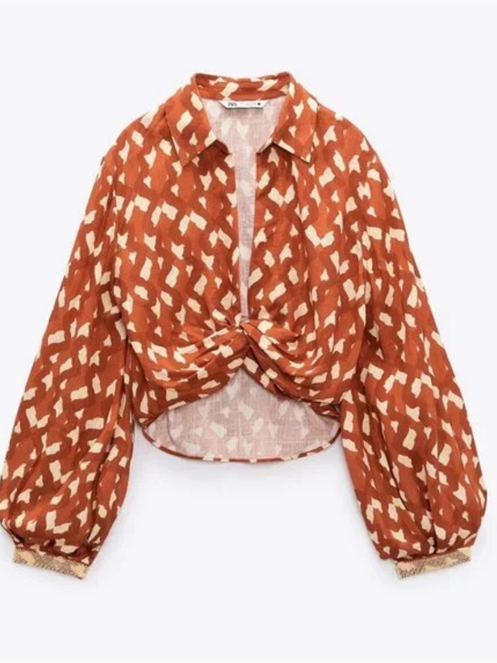 Zara Rust Patterned Button-Front Crop Top - Picture 11 of 15